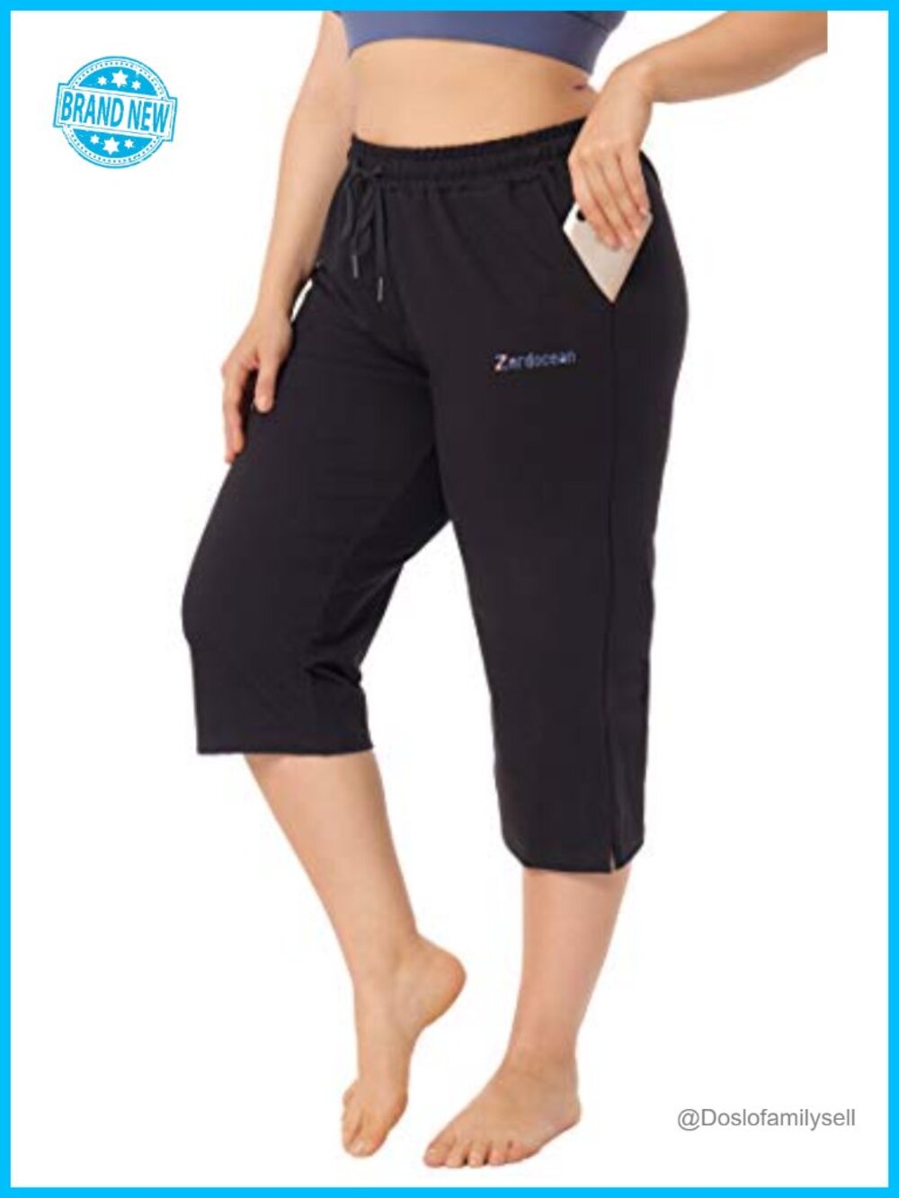 Plus Size Jersey Capri Sweatpants with Pockets & Drawstring Lounge Yoga
